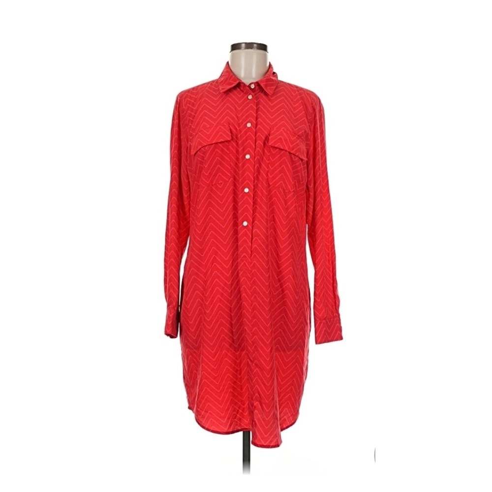 Gap Womens Red Chevron Geometric Long Sleeve Button Front Shirt Dress Medium